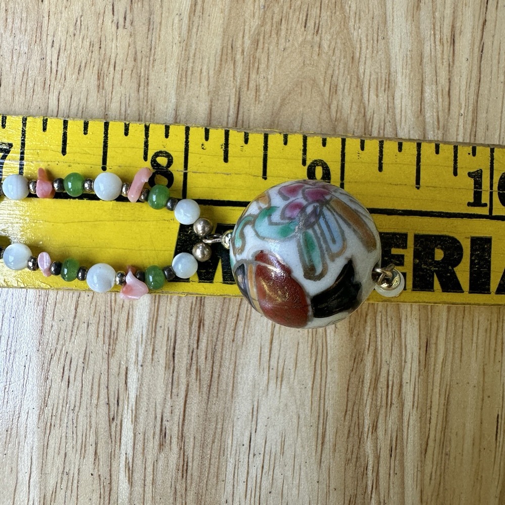 Vintage Pendant Necklace 16 Inch‎ Cloisonne Porcelain Glass Shell Beads Multi - Picture 6 of 8